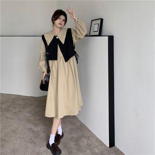 Collared Midi A-line Dress / Vest / Set