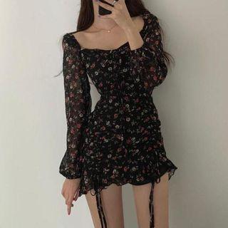Floral Print Long-sleeve Mini Sheath Dress