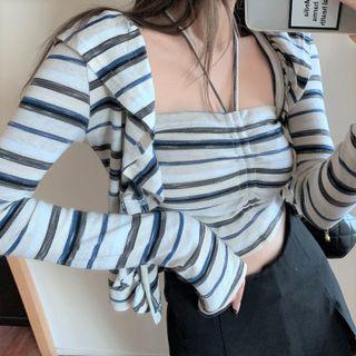 Halter-neck Striped Top / Cardigan