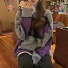 Two Tone Sweater Purple - One Size