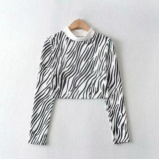 Zebra Prints Turtle Neck Cropped Top
