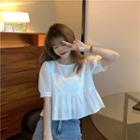 Short-sleeve Front-tie Cropped Blouse White - One Size