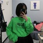 Long-sleeve Lettering T-shirt Neon Green - One Size