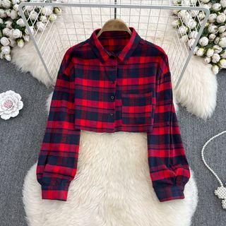 Long Sleeve Gingham Crop Shirt