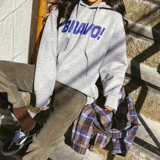 Letter-printed Kangaroo-pocket Hoodie