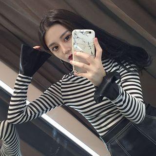 Striped Long-sleeve Turtleneck Top