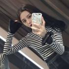 Striped Long-sleeve Turtleneck Top
