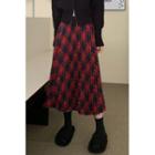 Plaid Midi A-line Skirt Plaid - Red - One Size