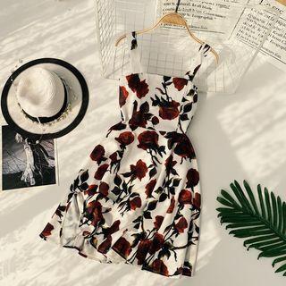 Sleeveless Rose Print Mini A-line Dress