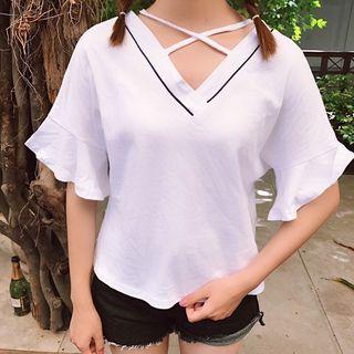 Cross Strap Front Elbow Sleeve Top