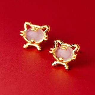 Tiger Faux Cat Eye Stone Sterling Silver Earring