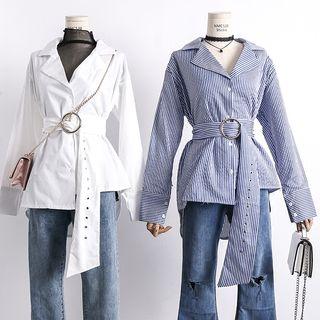 Dip-back Striped Blouse With Sash