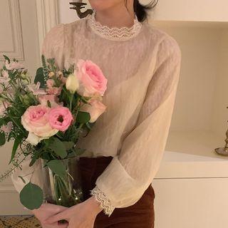 Plain Lace Trim Blouse Almond - One Size