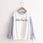 Stitching Striped Lettering Long Sleeve Top