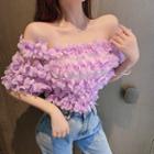 Flower Accent Off-shoulder Short-sleeve Cropped Top