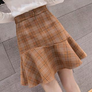 Plaid Ruffle Trim Mini A-line Skirt