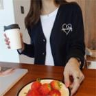 V-neck Lettering Heart Embroidered Cardigan