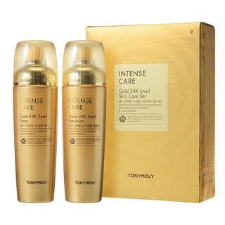 Tonymoly - Intense Care Gold 24k Snail Skincare Set: Toner 140ml + 20ml + Emulsion 140ml + 20ml + Cream 8ml 5pcs