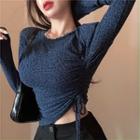 Leopard Print Drawstring Long-sleeve T-shirt