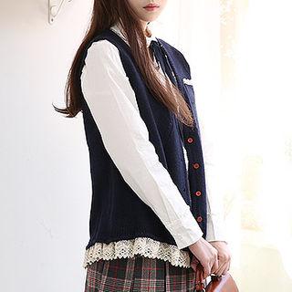 V-neck Lace-hem Knit Vest