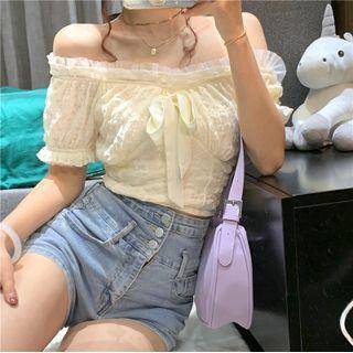 Short-sleeve Lace Blouse Light Yellow - One Size