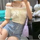 Short-sleeve Lace Blouse Light Yellow - One Size