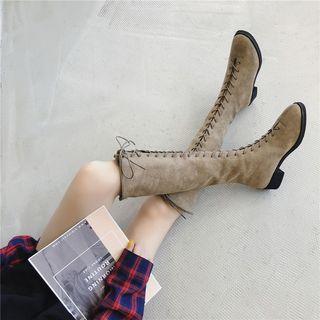 Lace-up Low Heel Knee High Boots