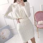 Set: Collared Sweater + Knit Skirt White - One Size