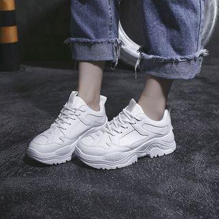 Plain Faux Leather Chunky Sneakers