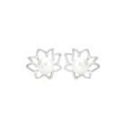 Sterling Silver Fashion Elegant Hollow Flower White Freshwater Pearl Stud Earrings Silver - One Size