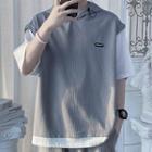 Set: Elbow-sleeve Mock Two-piece Hoodie + Shorts