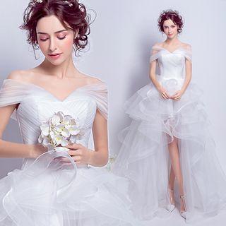 Cap-sleeve High Low Wedding Dress