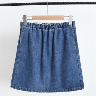 Band-waist Denim Mini A-line Skirt