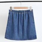 Band-waist Denim Mini A-line Skirt