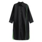 Long-sleeve Two-tone Midi Shirtdress Black & Green - One Size