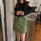 Off-shoulder Long-sleeve Top / Mini Skirt