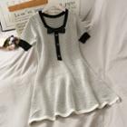 Ribbon-accent Striped Knit Mini Dress White - One Size