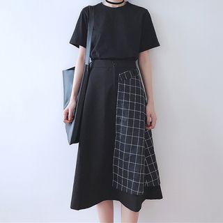 Windowpane Midi A-line Skirt