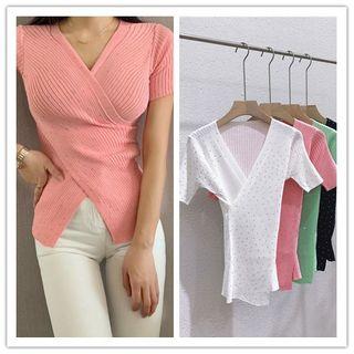 Short-sleeve Wrapped Knit Top
