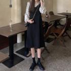 Puff-sleeve Floral Print Blouse / Midi Overall Dress