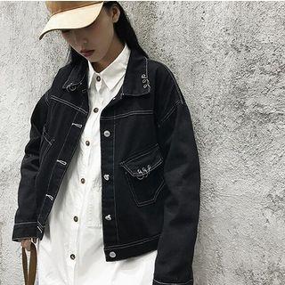 Plain Ring-accent Loose-fit Denim Jacket