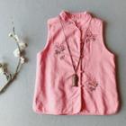 Floral Embroidery Frog Buttoned Vest