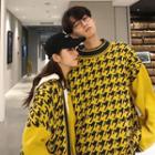 Couple Matching Houndstooth Two-tone Sweater / Open-front Cardigan