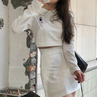 Set: Long-sleeve Polo T-shirt + Mini Fitted Skirt