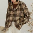 Hood Plaid Shirt Jacket Thicken - Plaid - Khaki - One Size