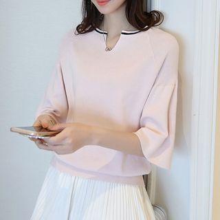 V-neck Elbow-sleeve Sweater