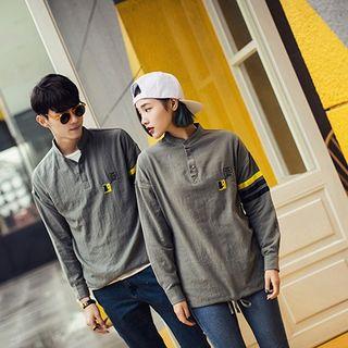 Couple Matching Colarless Long Sleeve Polo Shirt