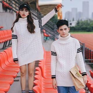 Turtleneck Contrast-stripe Couple Matching Sweater