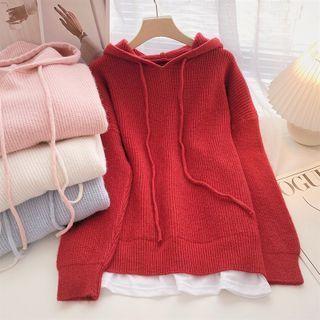Long-sleeve Mock Two-piece Hooded Sweater