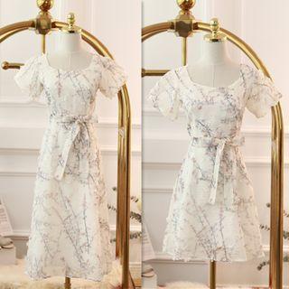 Floral Print Tie-waist Short-sleeve A-line Dress